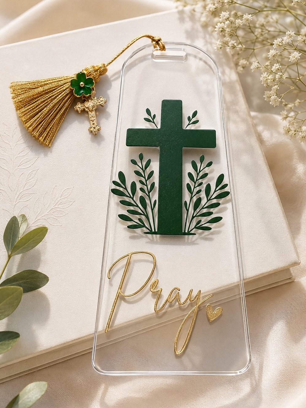 Green Cross Pray Acrylic Bookmark Customized Order